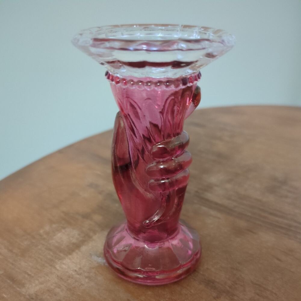 L. E. Smith Ruby Red Lustre Mini Hand Torch Bud Vase